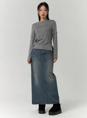 Solid Denim Maxi Skirt CD315