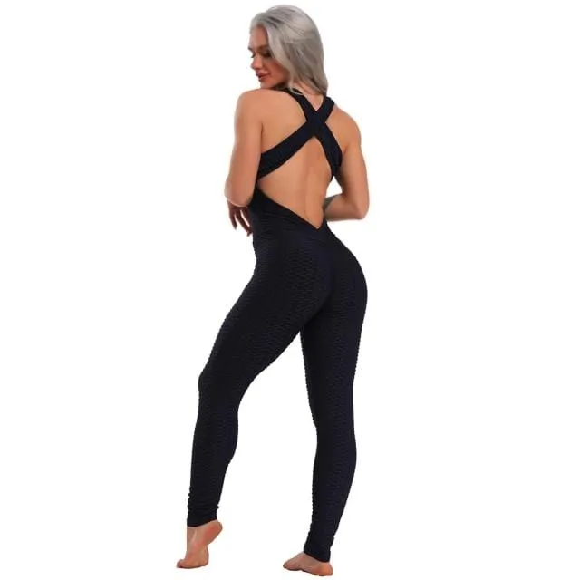 Spark One Piece Textured Cross-back Fitness Jumpsuit