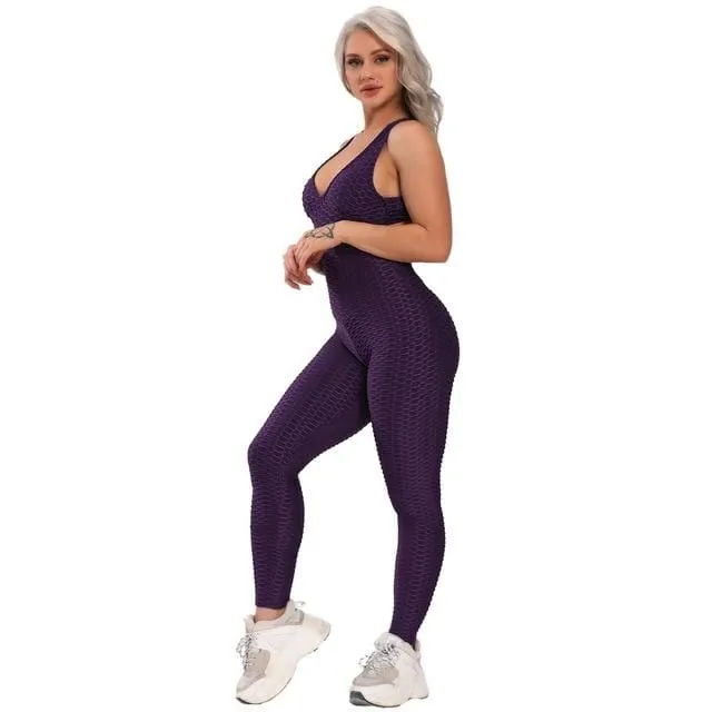 Spark One Piece Textured Cross-back Fitness Jumpsuit