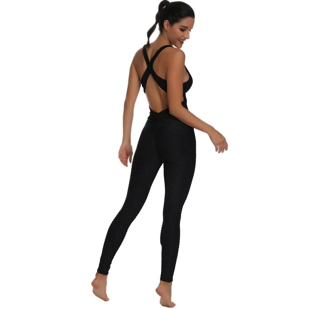 Spark One Piece Textured Cross-back Fitness Jumpsuit