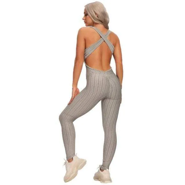 Spark One Piece Textured Cross-back Fitness Jumpsuit