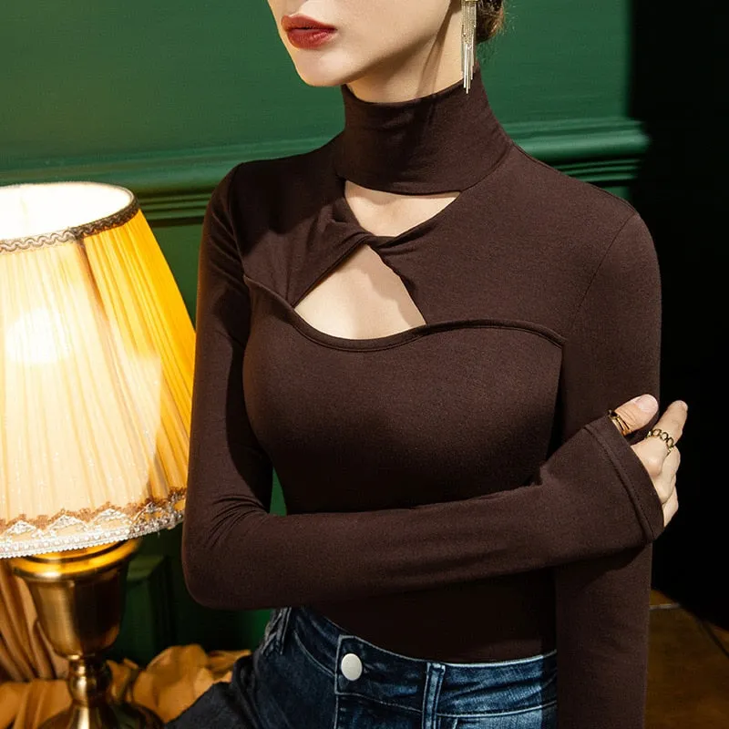 Stylish Long Sleeve Turtleneck Top For Women