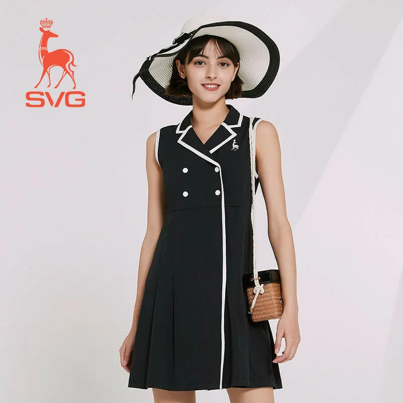 SVG Golf Contrast Lapel Sleeveless Dress