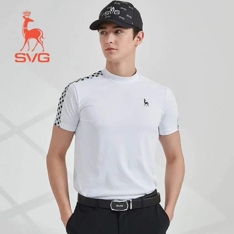 SVG Golf Men's White Plaid Printed Short-sleeved T-shirt