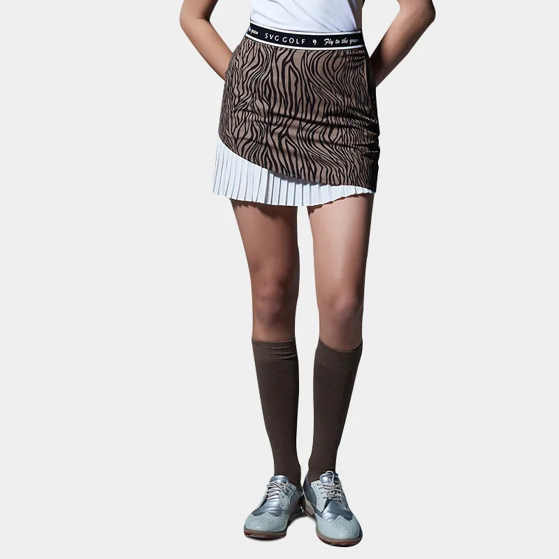 SVG Golf Pleated Skort Dark Brown Zebra Pattern