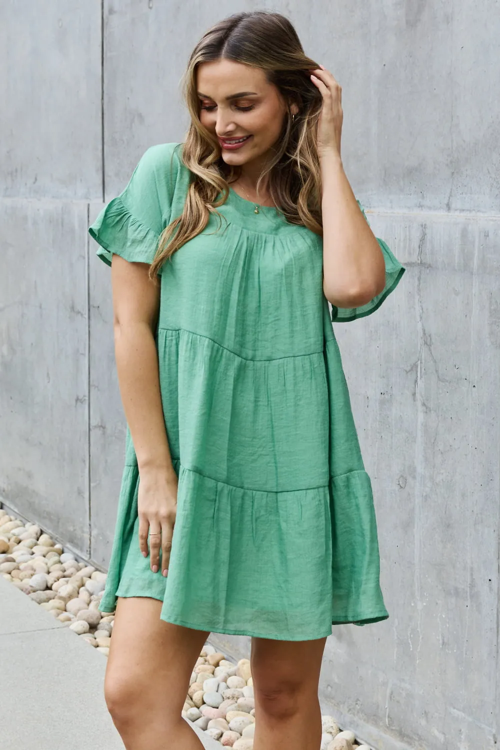 Sweet As Can Be Textured Woven Babydoll Dress