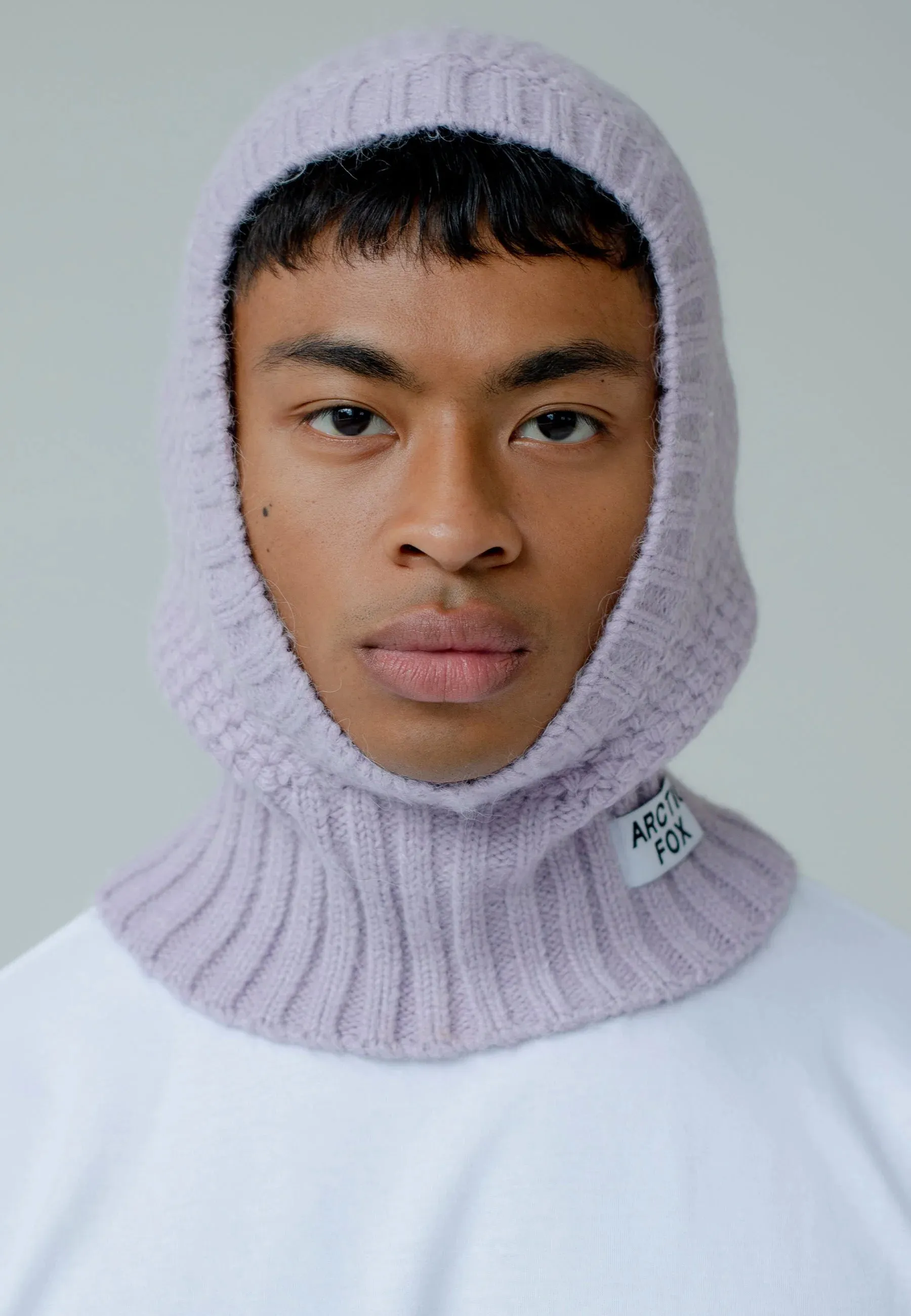 The Alpaca Balaclava Fitted Hood in Lilac