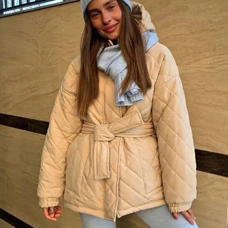 Thermal Jacket Plus Size Tie Down Cotton Winter Hoodie Coat