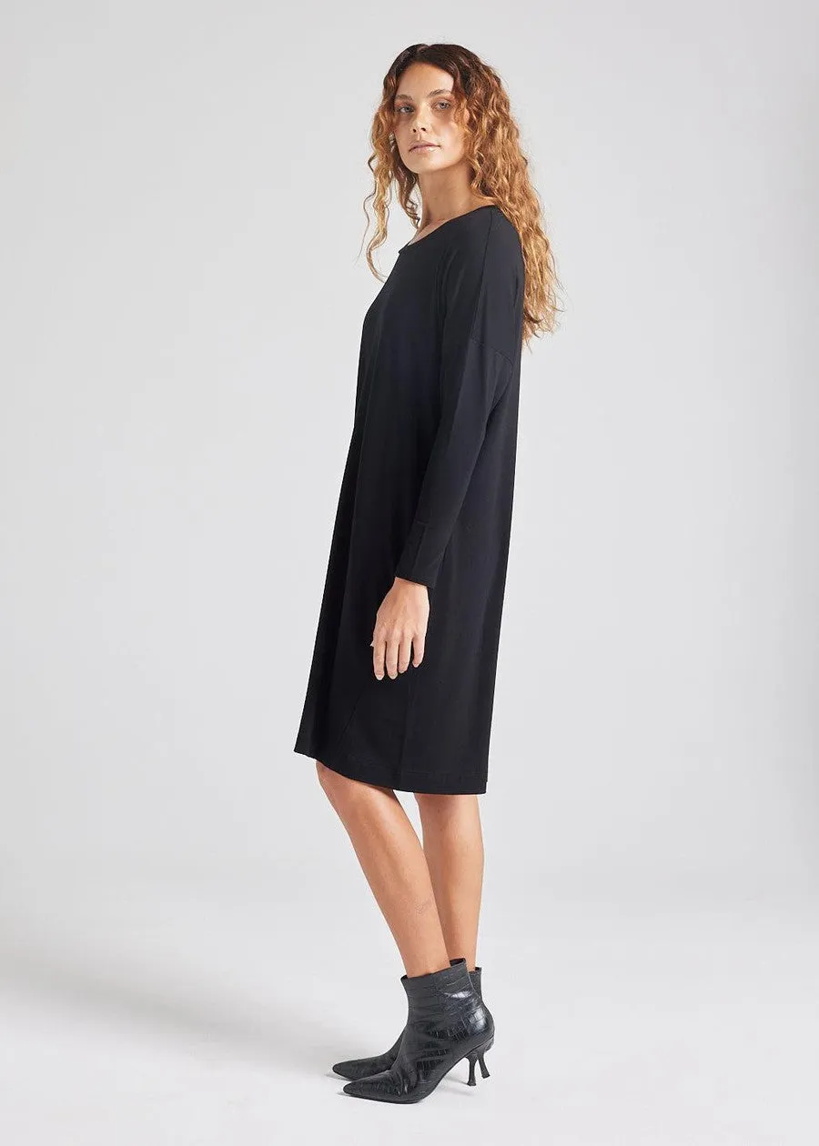 Turner Long-Sleeve Bamboo T-Shirt Dress - Black