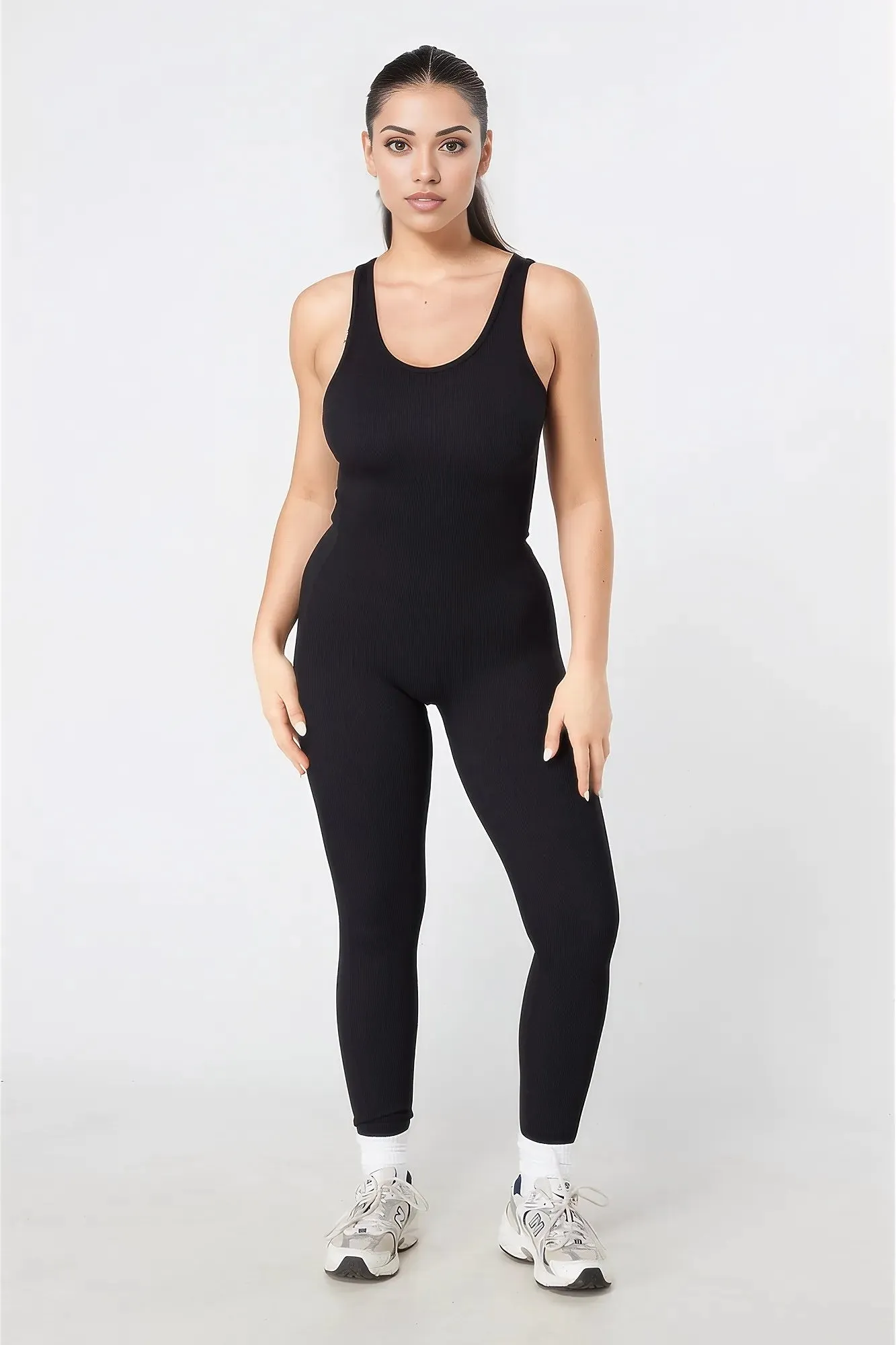 Twill Active Ribbed Unitard - BLACK