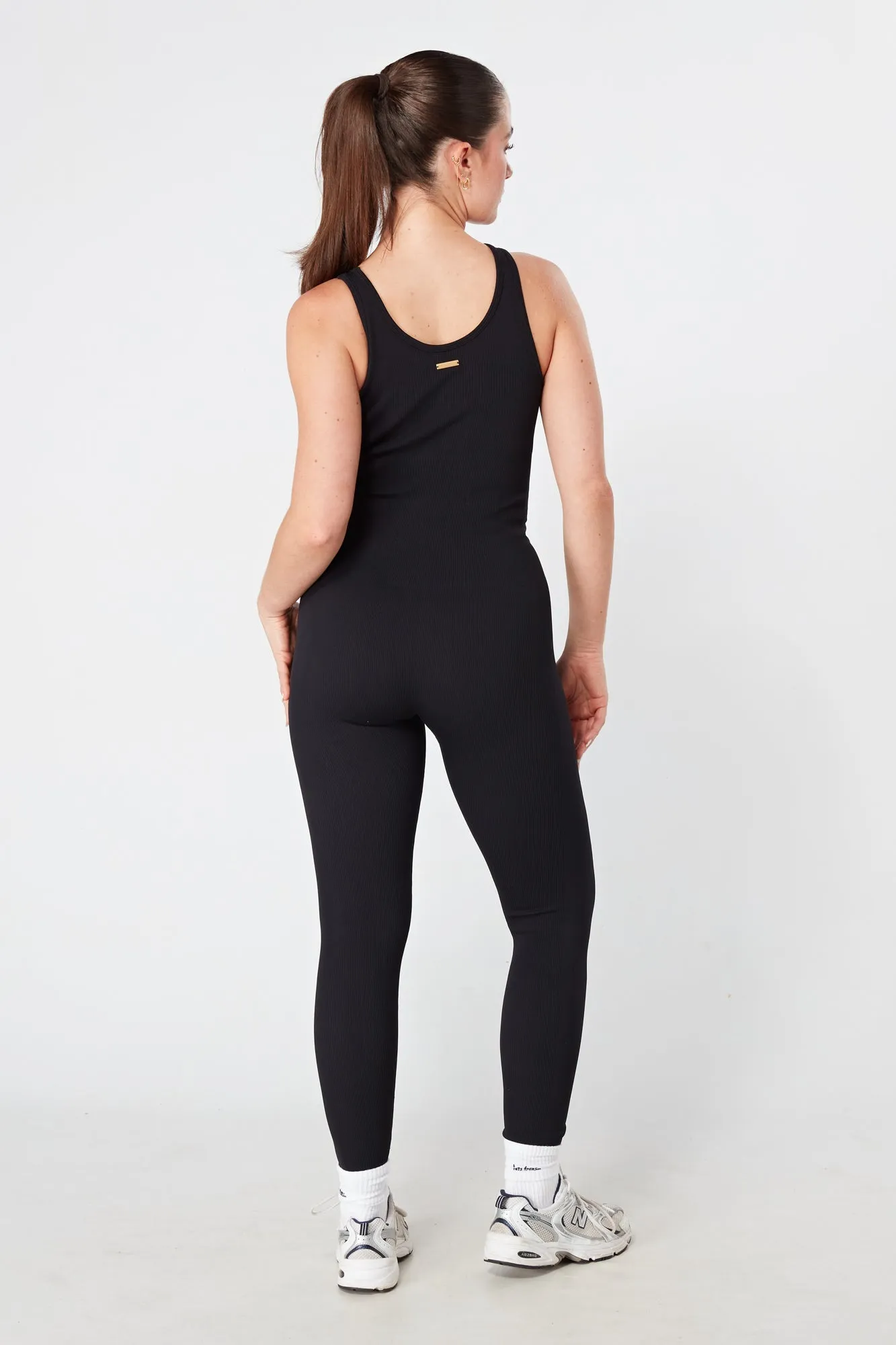 Twill Active Ribbed Unitard - BLACK