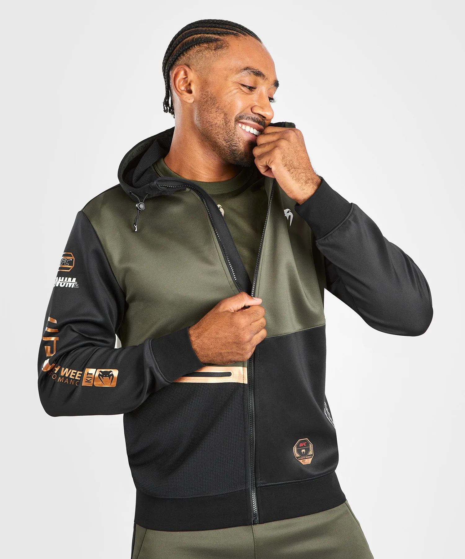 UFC Adrenaline by Venum Fight Week Men’s Zip Hoodie - Khaki/Bronze