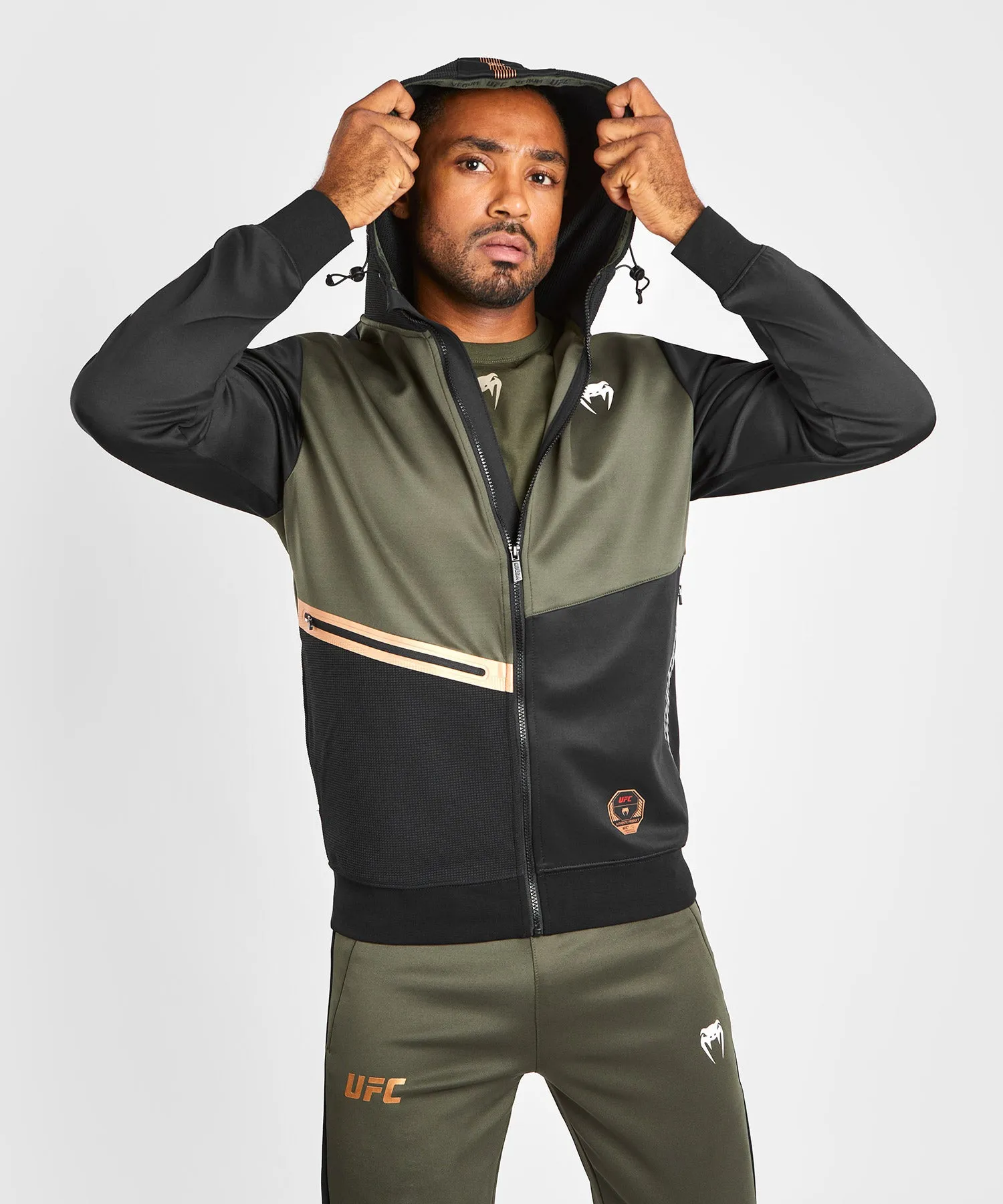 UFC Adrenaline by Venum Fight Week Men’s Zip Hoodie - Khaki/Bronze