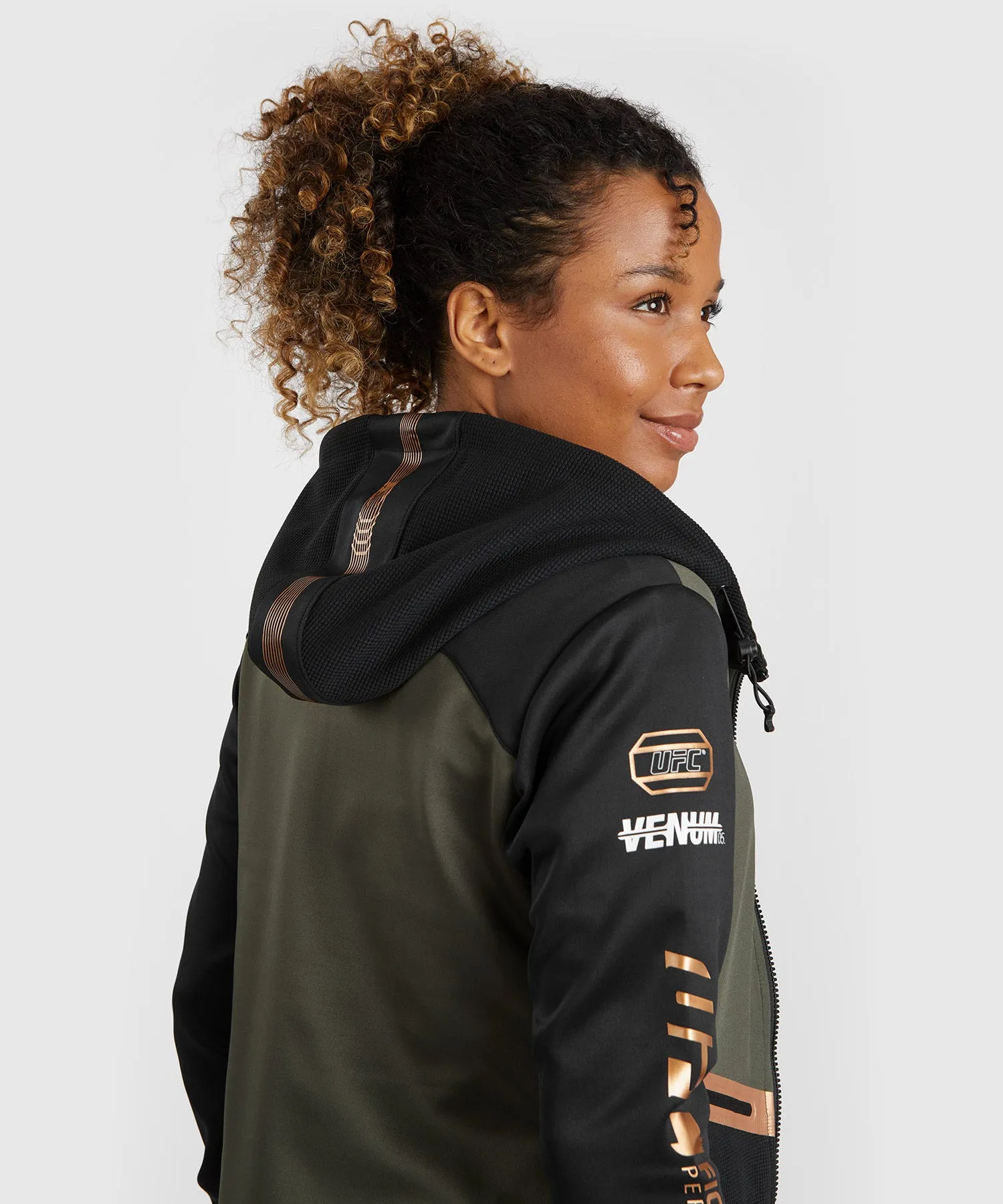 UFC Adrenaline by Venum Fight Week  Women’s Zip Hoodie - Khaki/Bronze