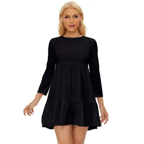 Vampire Art Grunge Chic Long Sleeve Babydoll Dress - Black