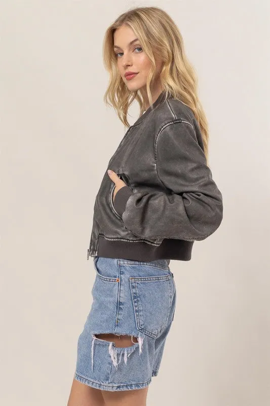 Vanessa Vegan Leather Bomber Jacket Black