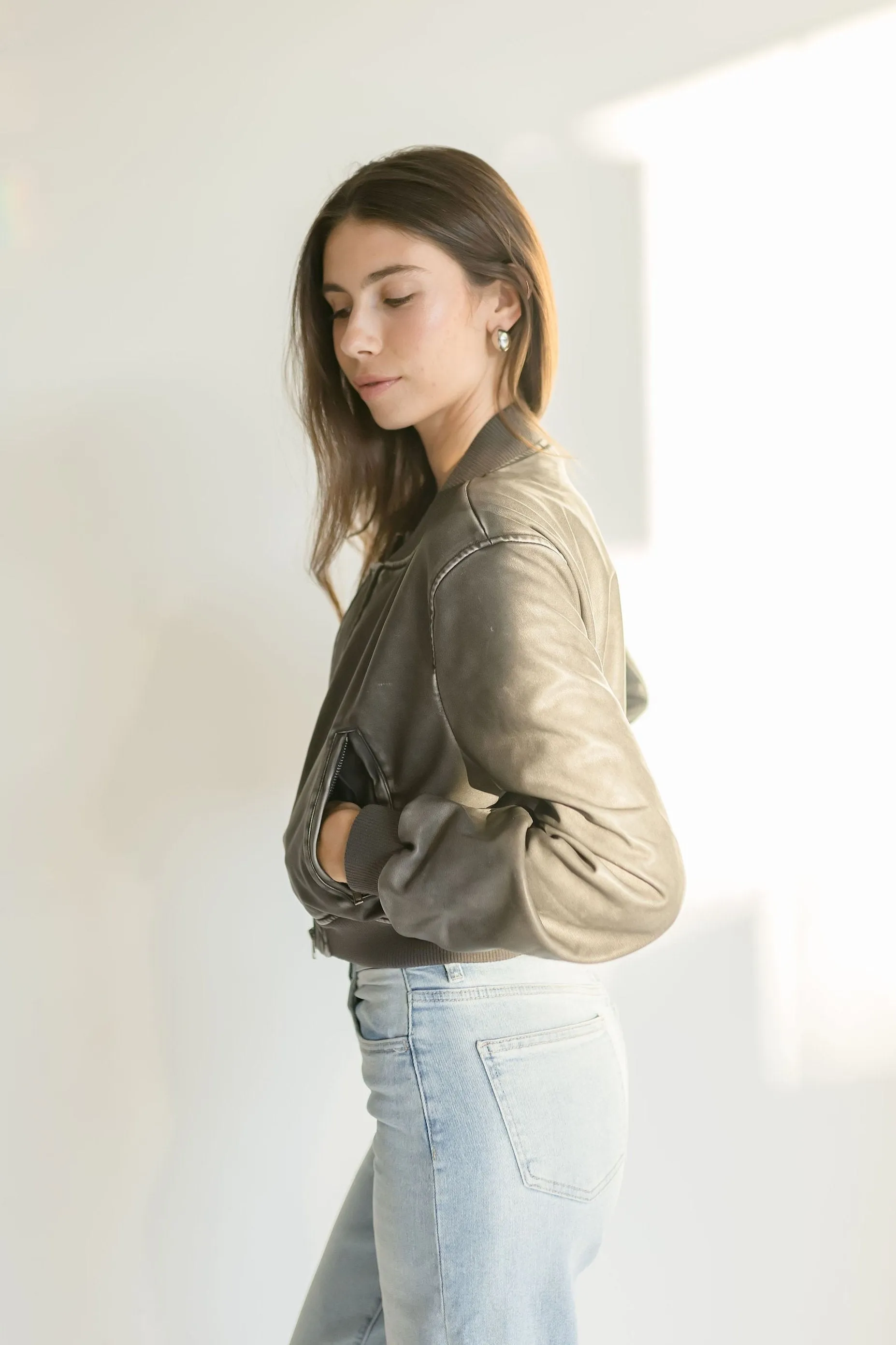 Vanessa Vegan Leather Bomber Jacket Black