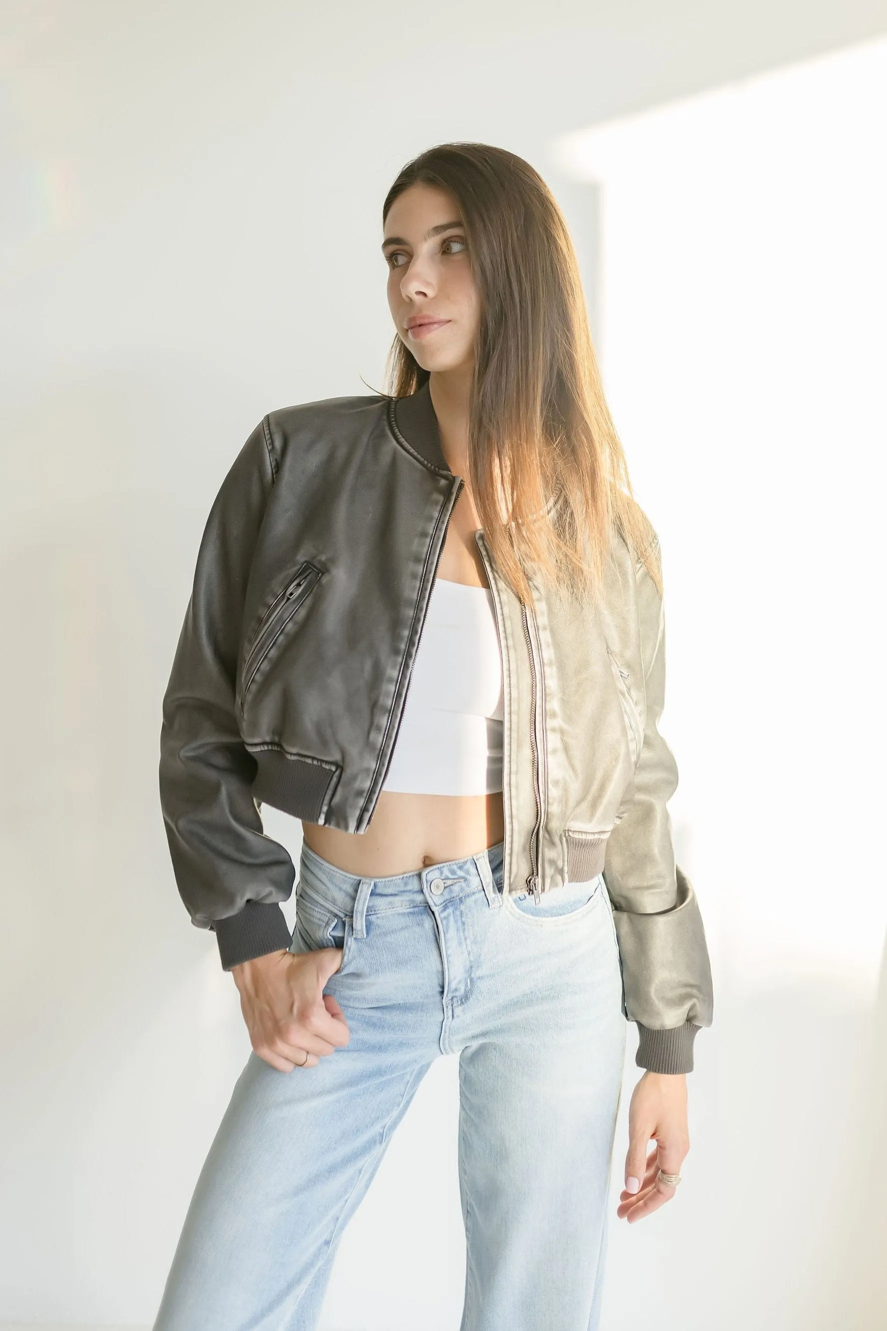 Vanessa Vegan Leather Bomber Jacket Black