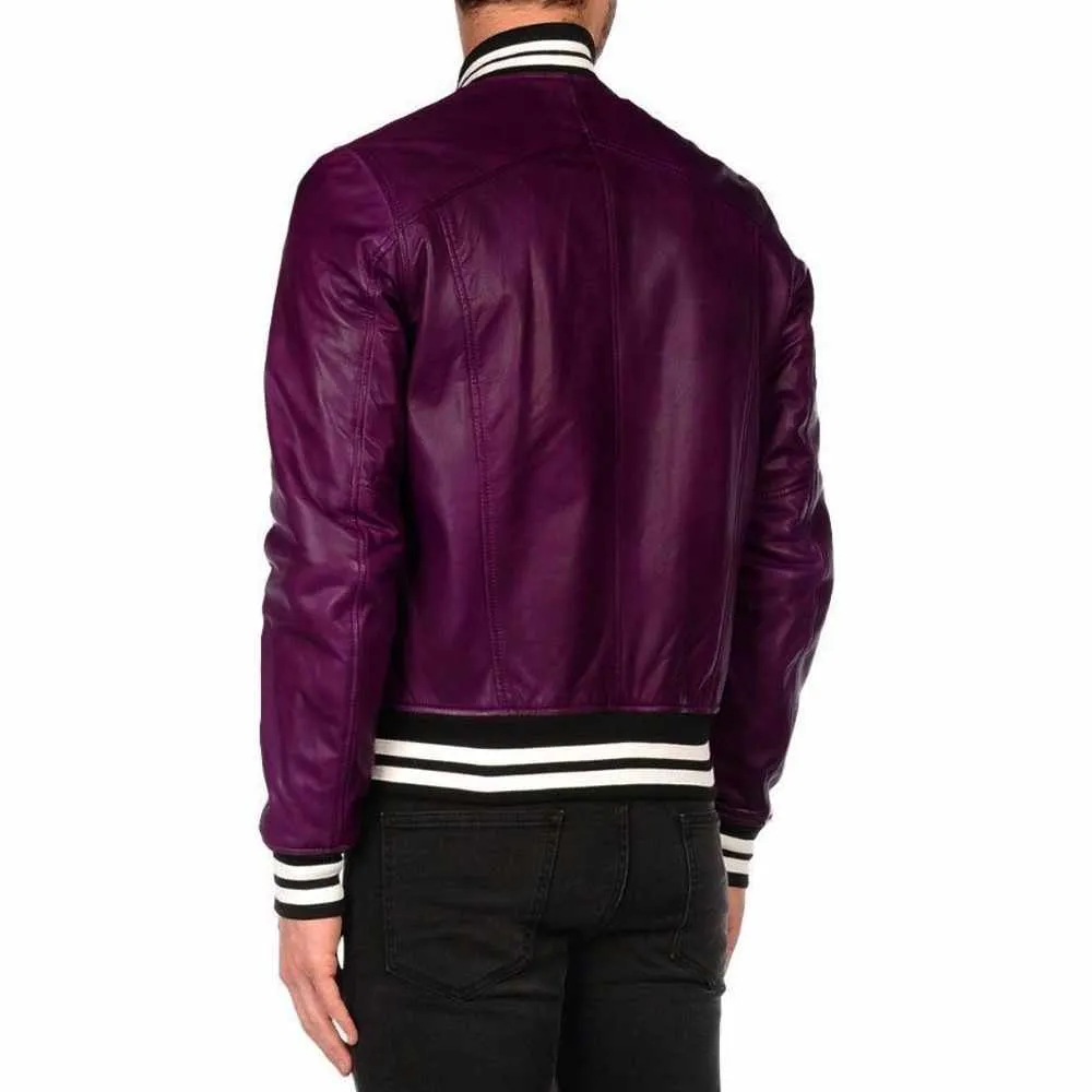 Varsity Letterman Bomber Leather Jacket