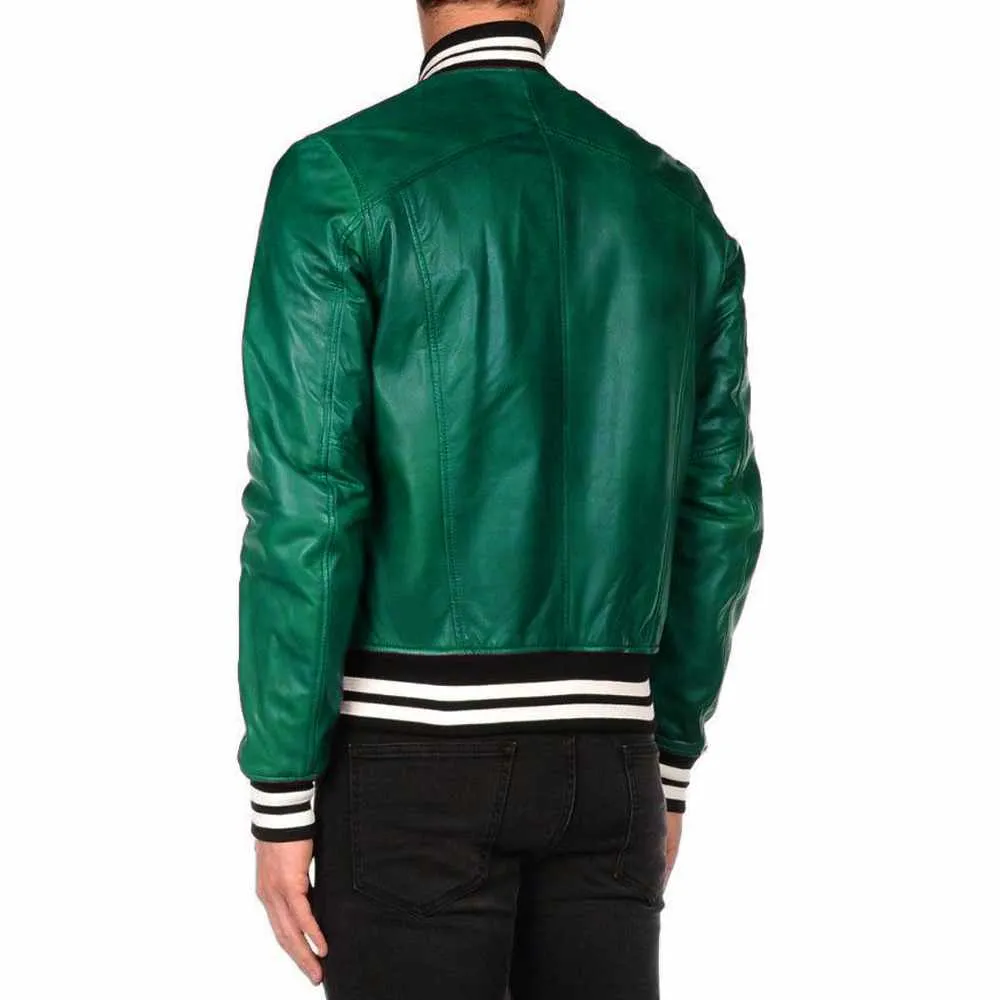 Varsity Letterman Bomber Leather Jacket