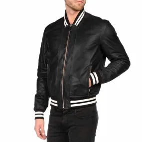 Varsity Letterman Bomber Leather Jacket