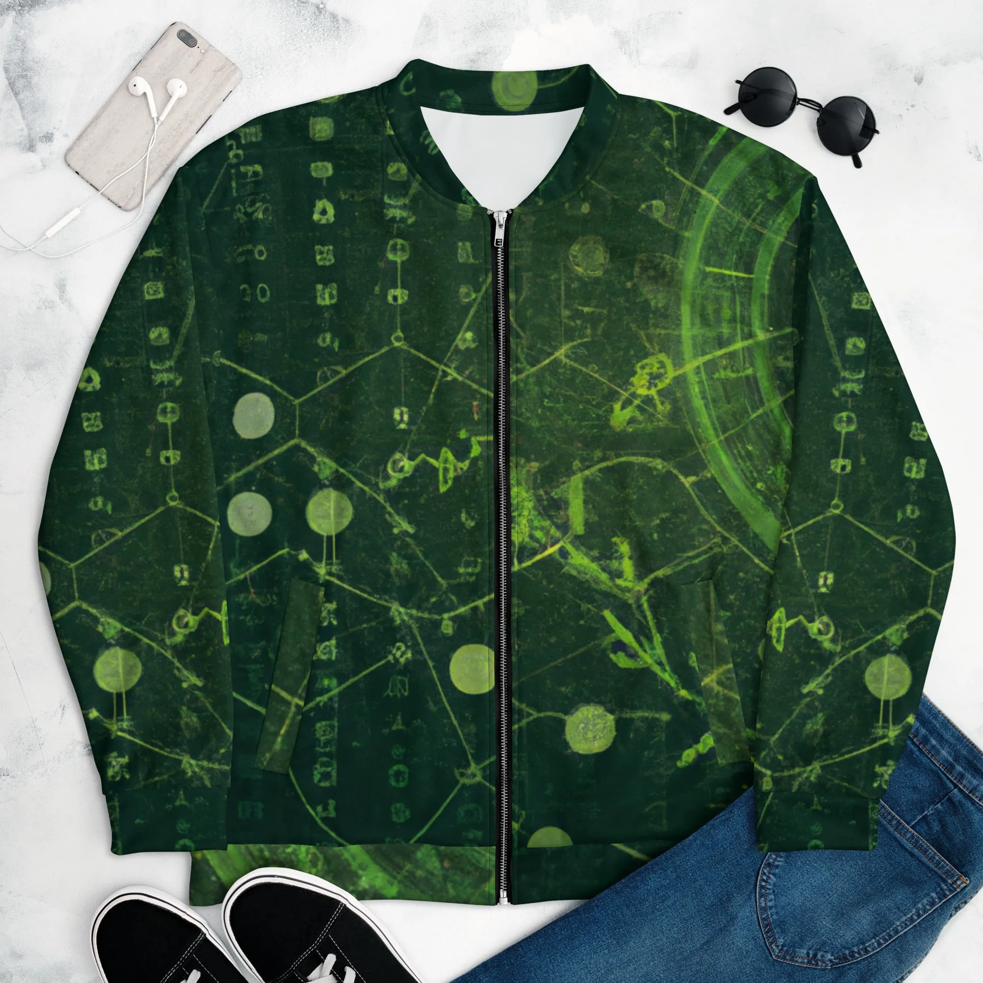 Versatile Dark Green Energy Bomber Jacket - Durable Unisex Fashion Piece