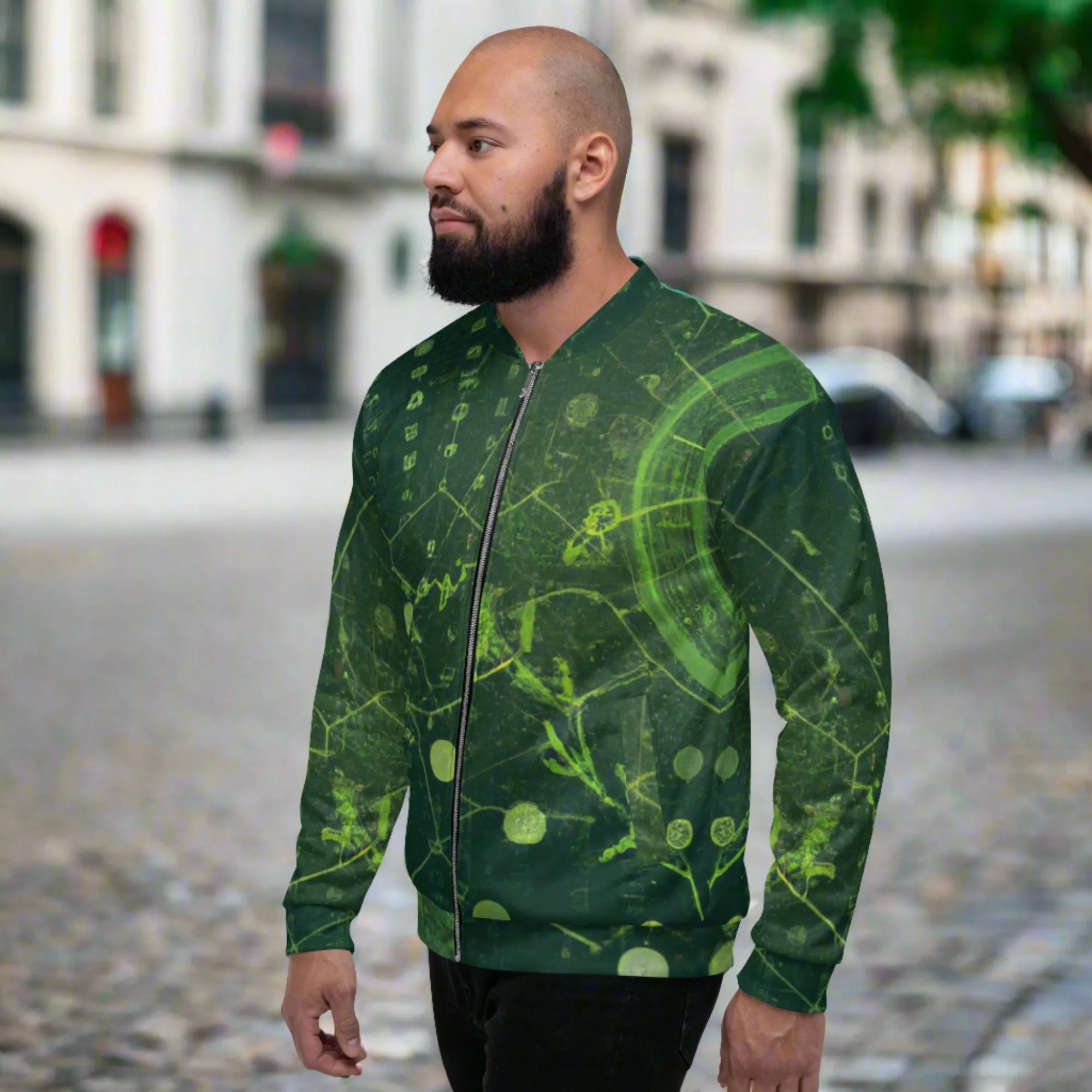 Versatile Dark Green Energy Bomber Jacket - Durable Unisex Fashion Piece