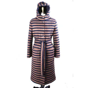 Vintage 1970s Vuokko Suomi Finland Striped Cotton Quilted Coat Snap Front Mod EU 44  M L