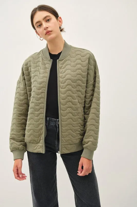 Waitlist 10/21 ♥ Isabella Long Sleeve Quilted Bomber Jacket Olive