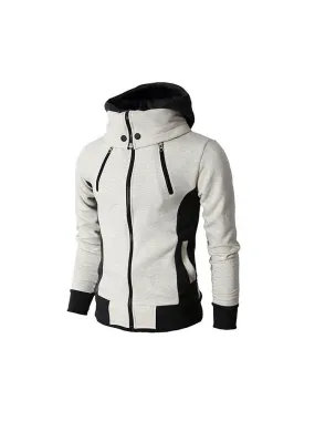 Warm Double Zipper Hooded Jacket Turtleneck Fleece Outwear Coat with Pockets