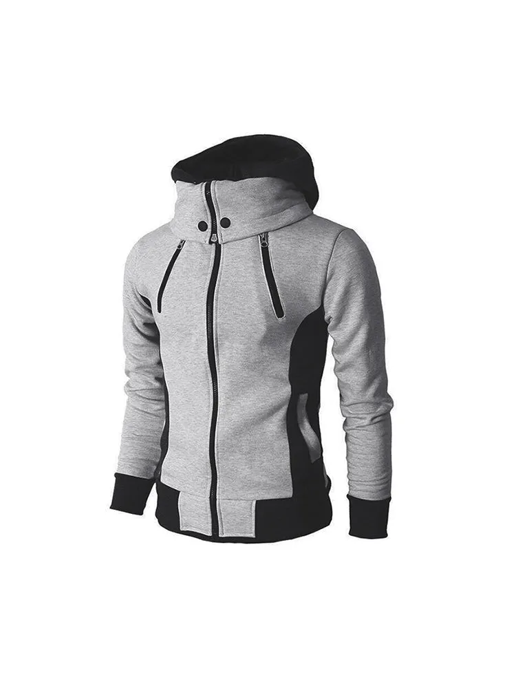 Warm Double Zipper Hooded Jacket Turtleneck Fleece Outwear Coat with Pockets