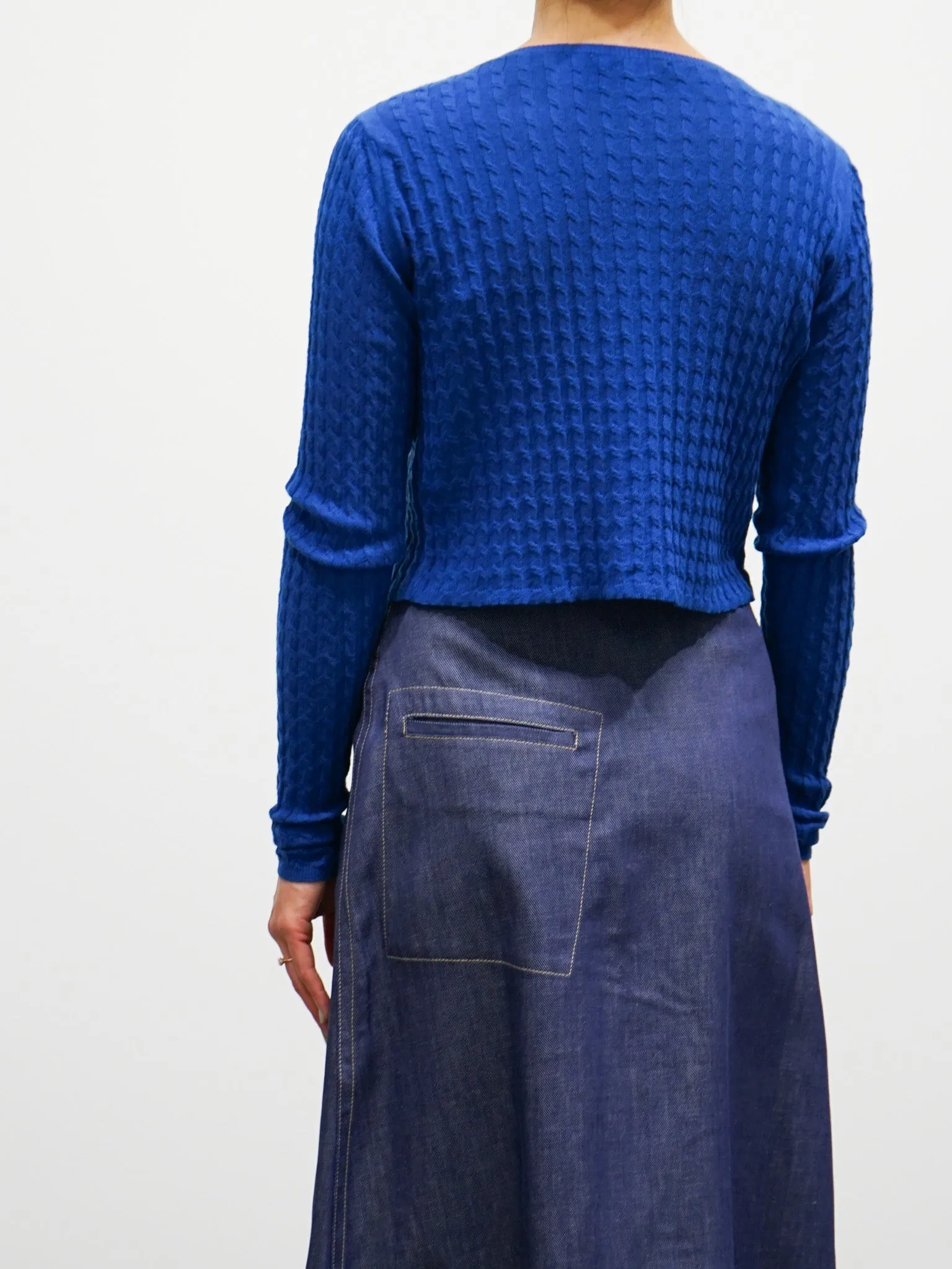 Washable Cashmere Silk Cable Knit Pullover - Blue