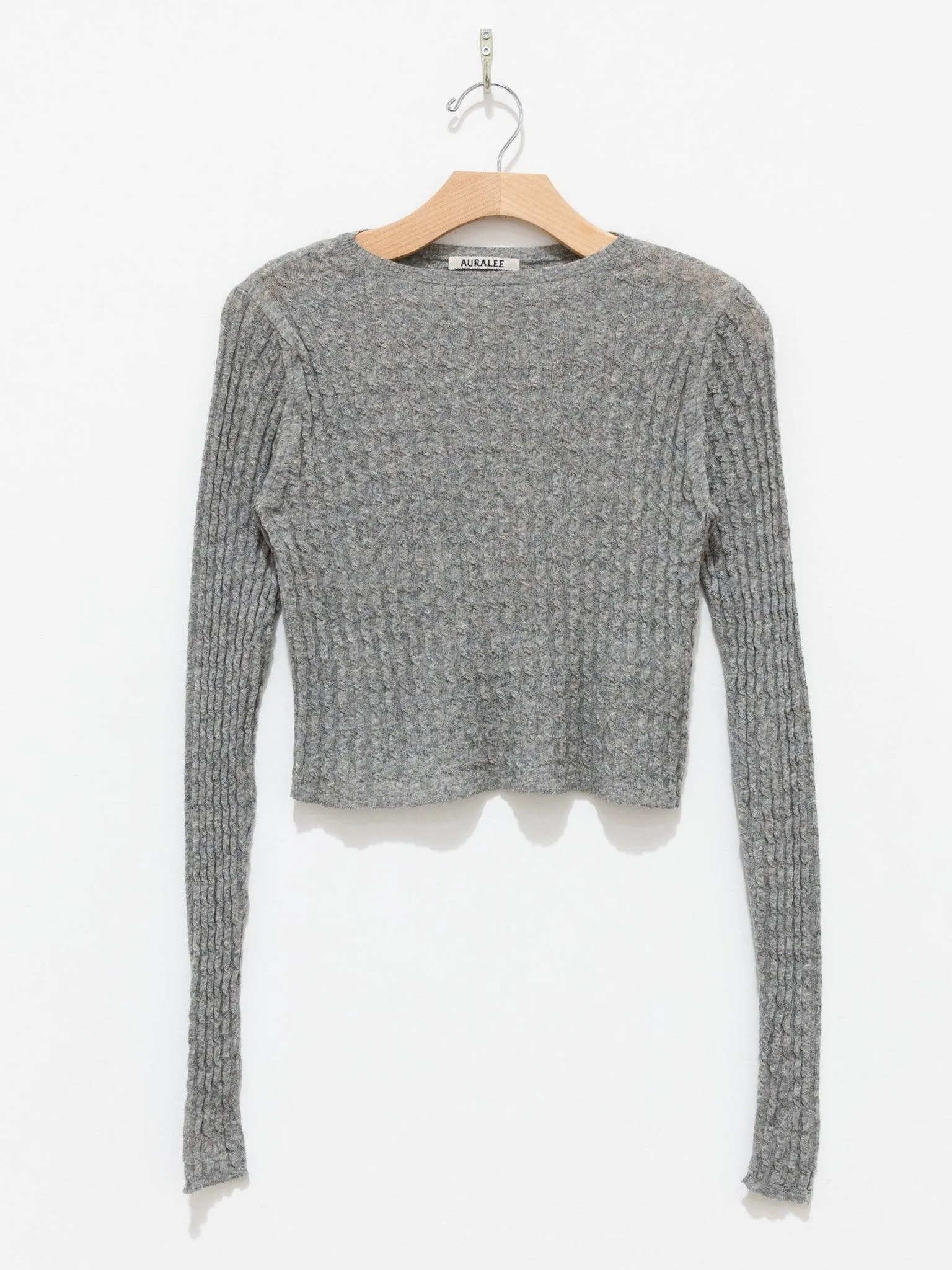 Washable Cashmere Silk Cable Knit Pullover - Top Gray