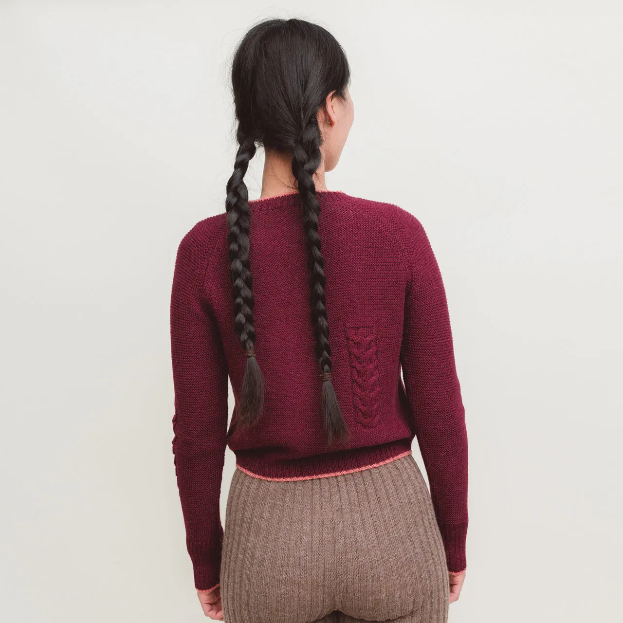 Women's Cable Crop Jumper - 100% Baby Alpaca - Aubergine (S-L)