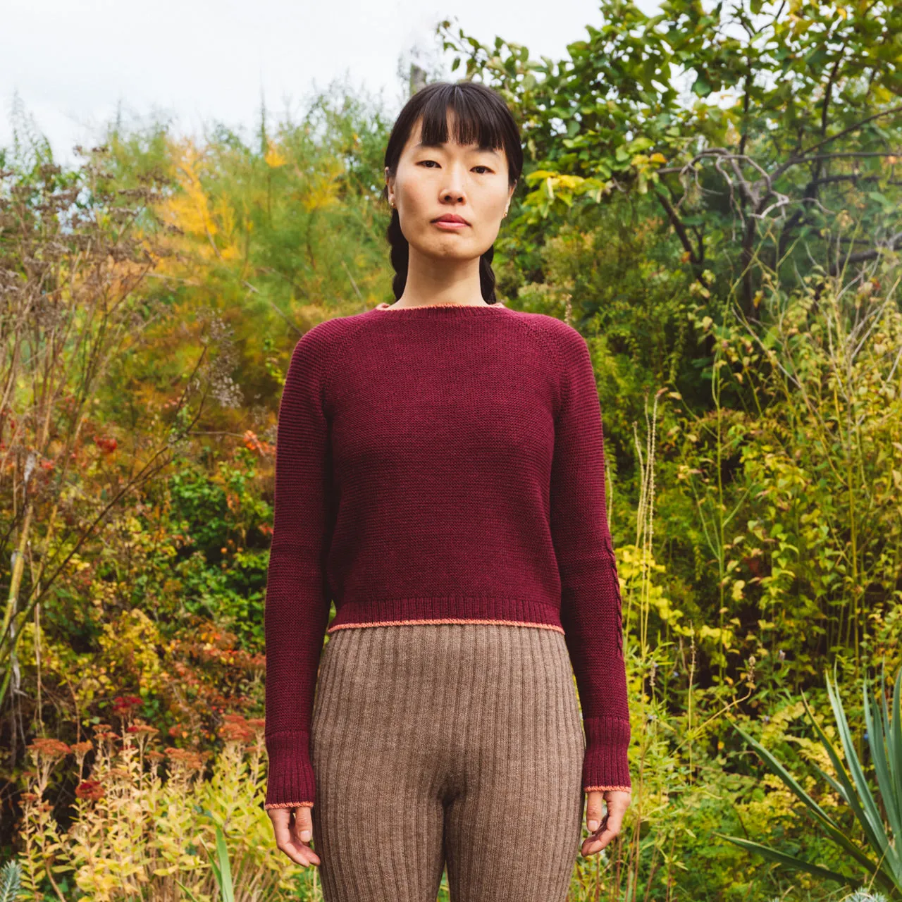 Women's Cable Crop Jumper - 100% Baby Alpaca - Aubergine (S-L)