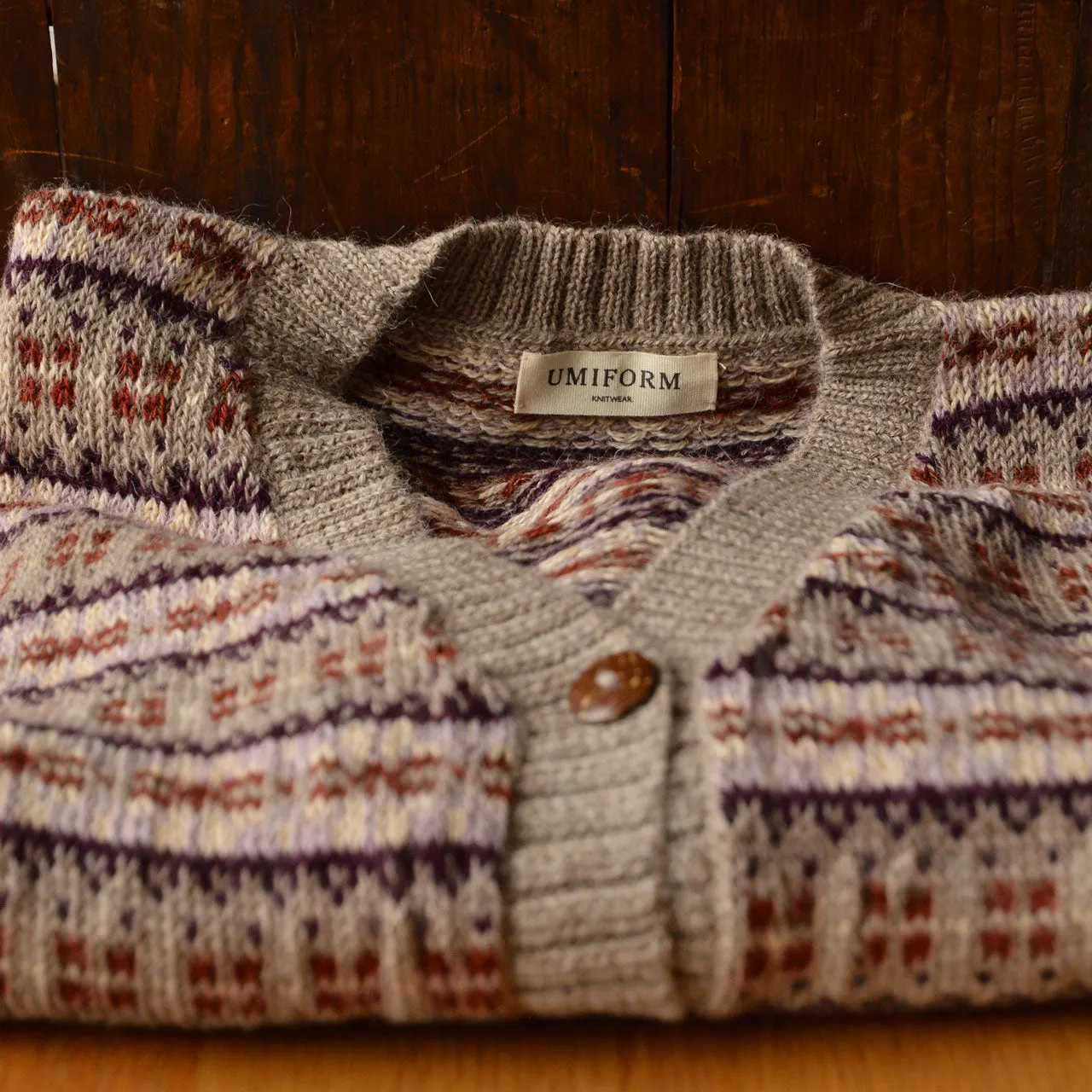 Women's Fairisle Vintage Cardi - 100% Baby Alpaca - Light Brown/Rust (S-L)