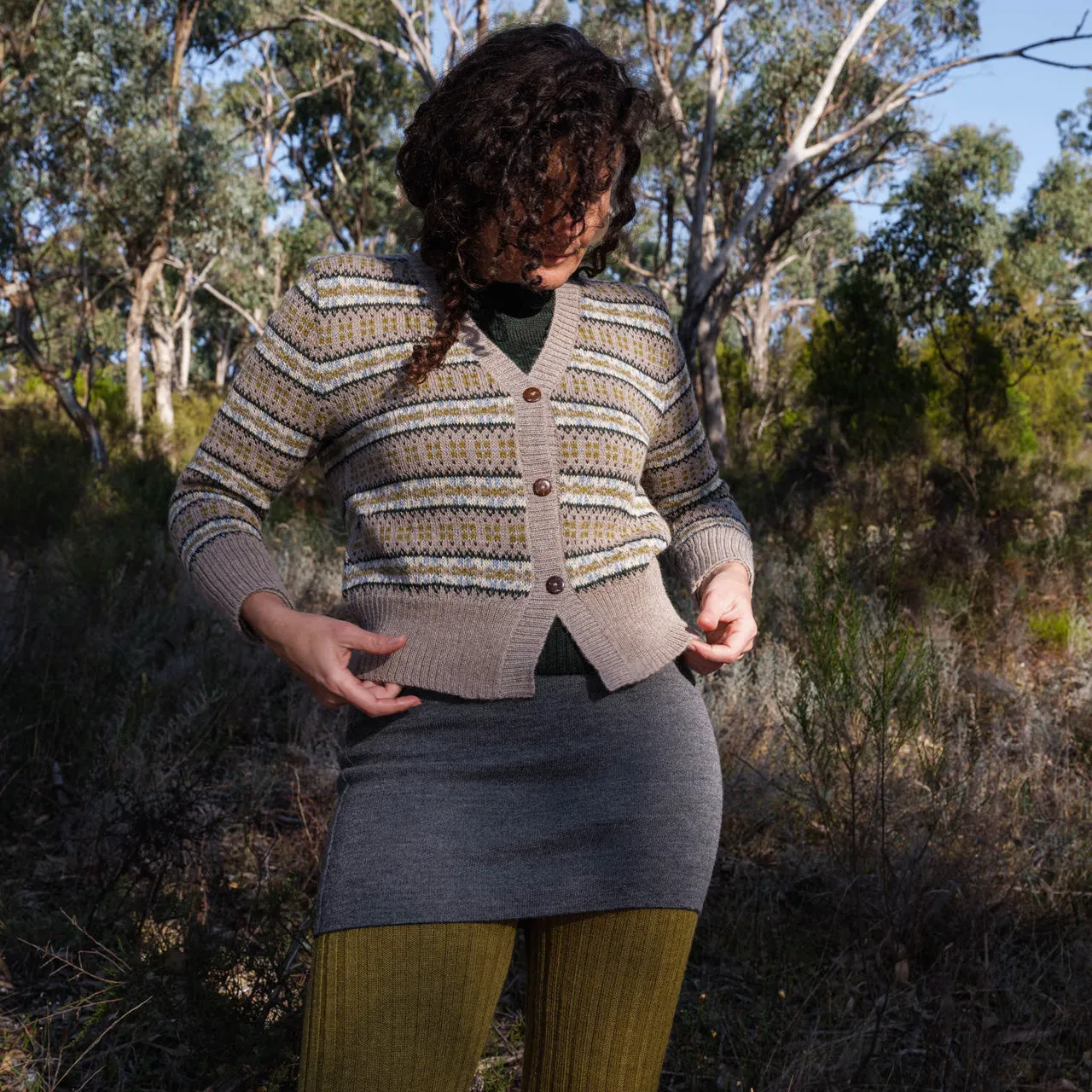 Women's Fairisle Vintage Cardi in Baby Alpaca - Light Brown (AW23)