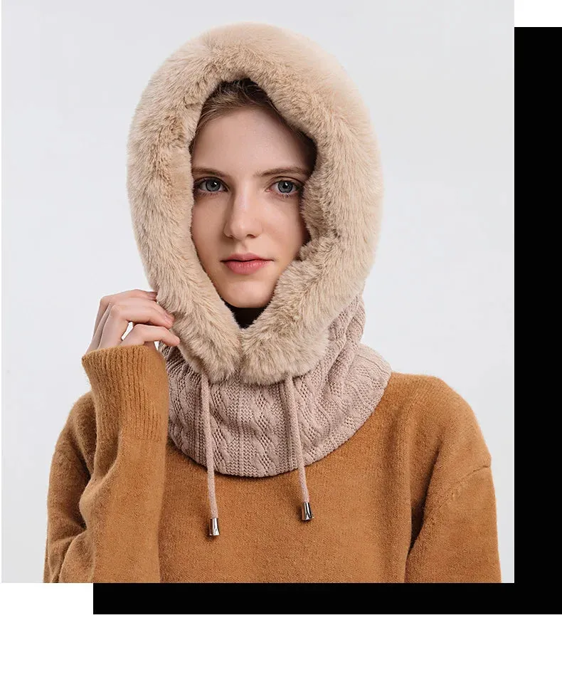 Women's Knitted Cashmere Fur Cap & Balaclava Set Stay Warm in Style: