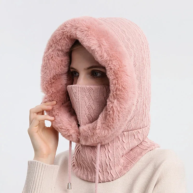 Women's Knitted Cashmere Fur Cap & Balaclava Set Stay Warm in Style: