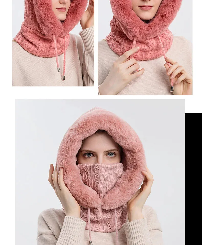 Women's Knitted Cashmere Fur Cap & Balaclava Set Stay Warm in Style: