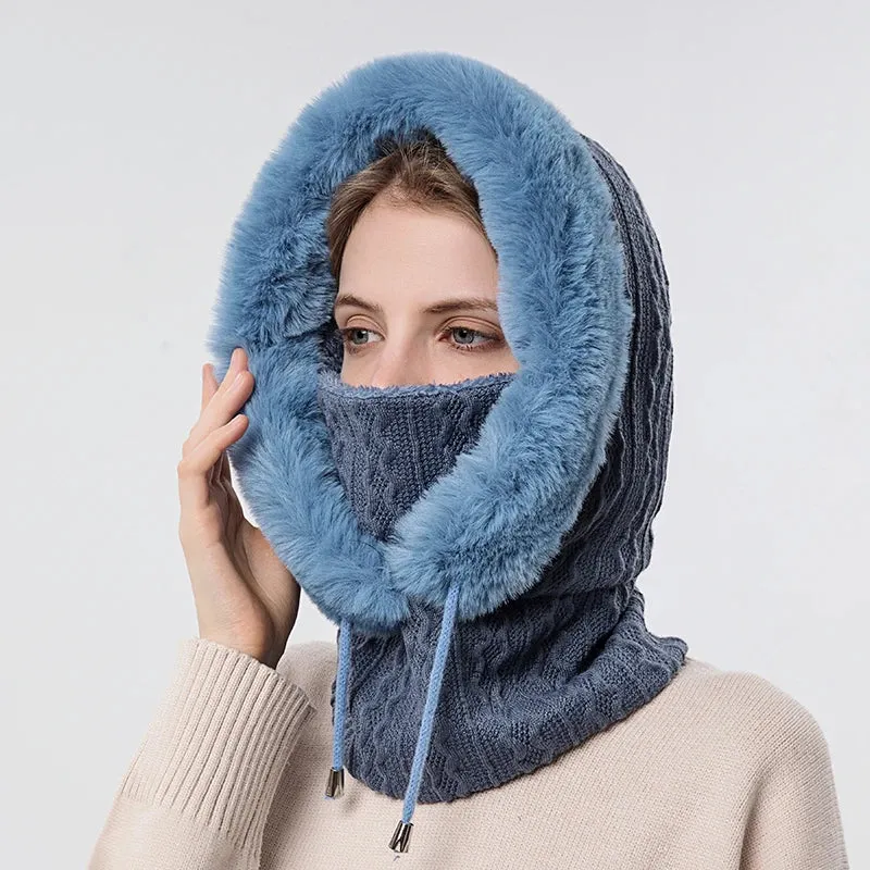 Women's Knitted Cashmere Fur Cap & Balaclava Set Stay Warm in Style: