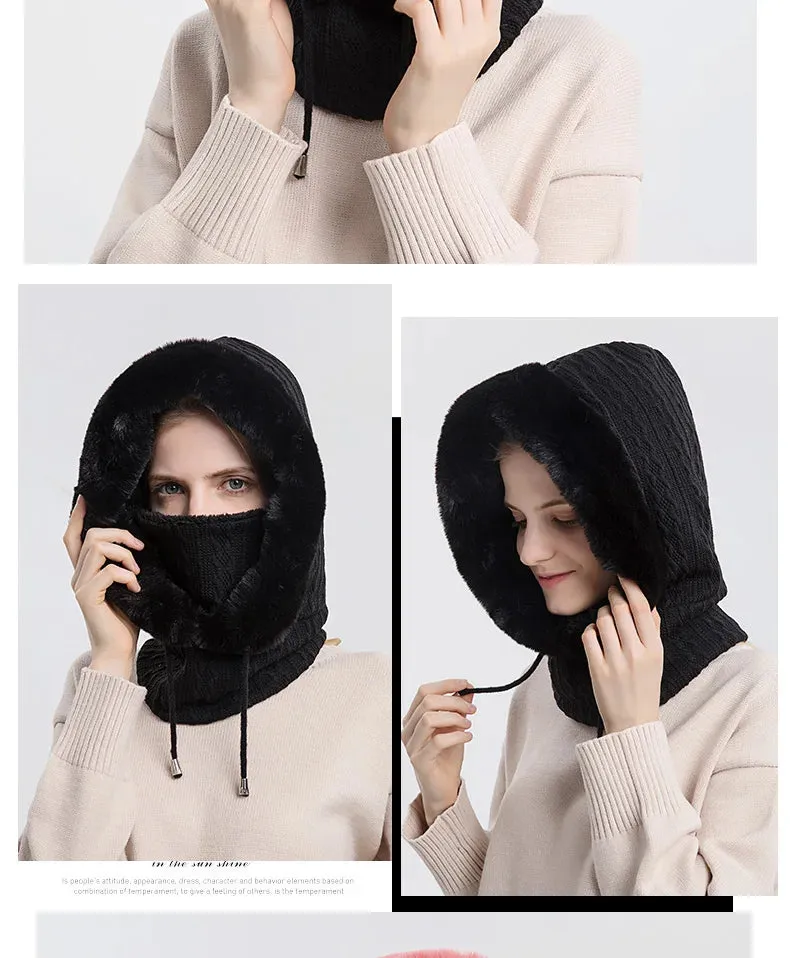 Women's Knitted Cashmere Fur Cap & Balaclava Set Stay Warm in Style: