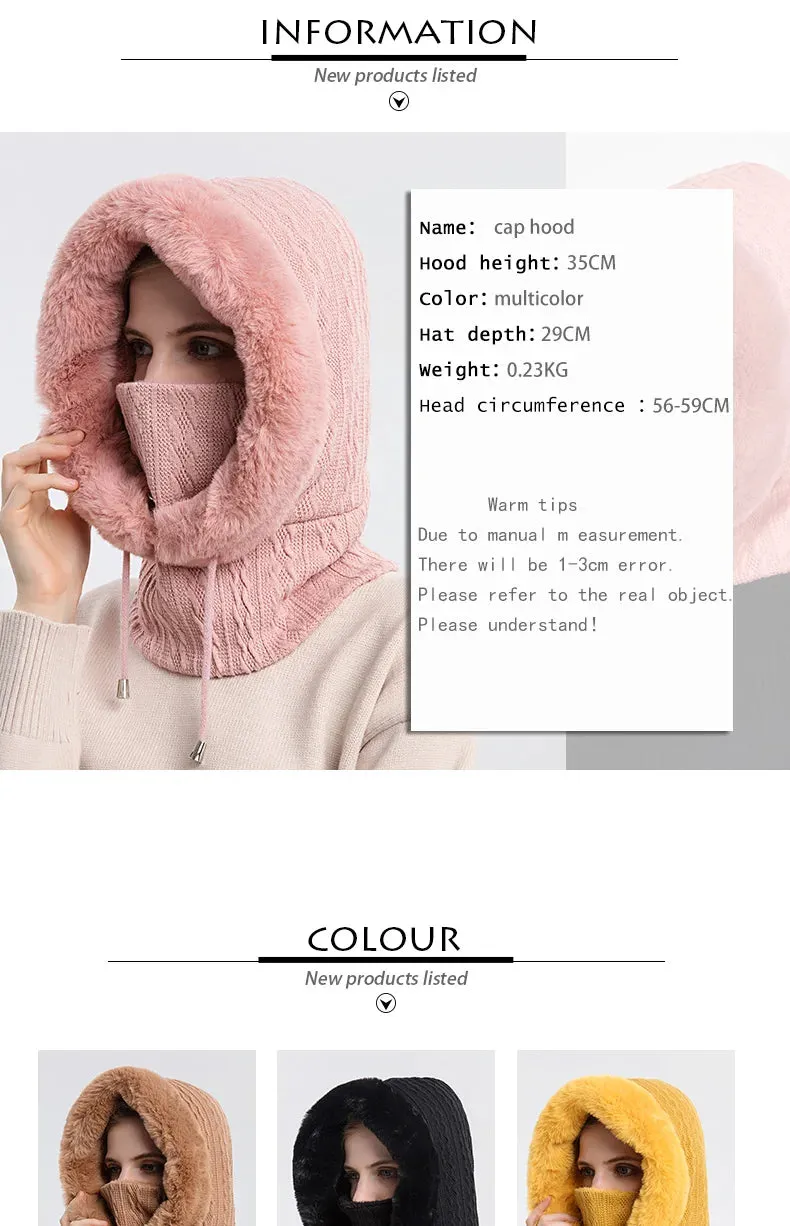 Women's Knitted Cashmere Fur Cap & Balaclava Set Stay Warm in Style: