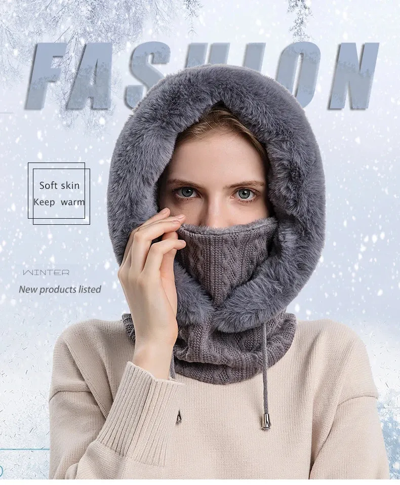 Women's Knitted Cashmere Fur Cap & Balaclava Set Stay Warm in Style: