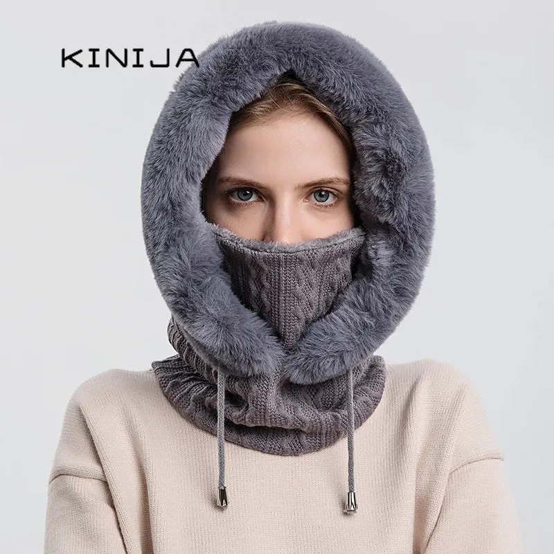 Women's Knitted Cashmere Fur Cap & Balaclava Set Stay Warm in Style: