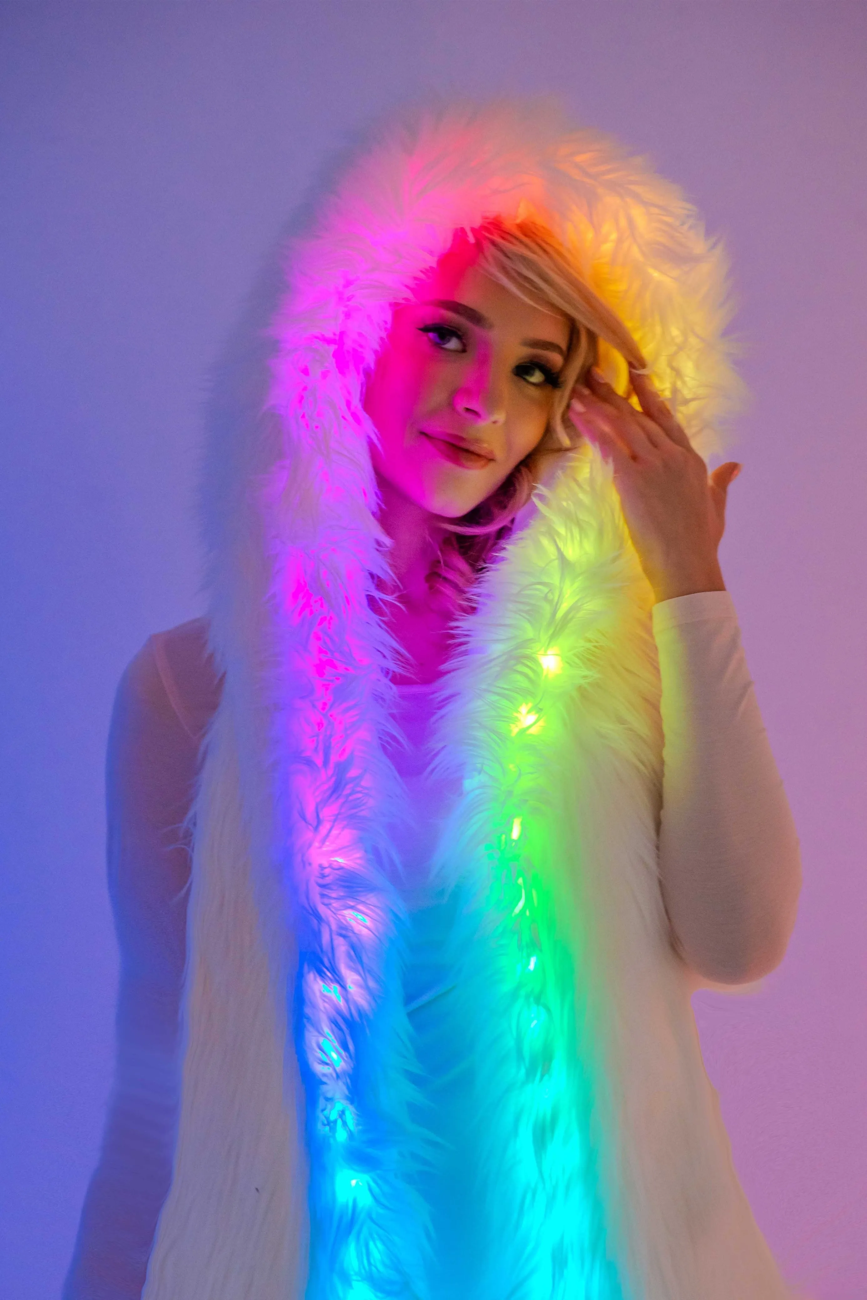 Women's LED Faux Fur Vest in "White"