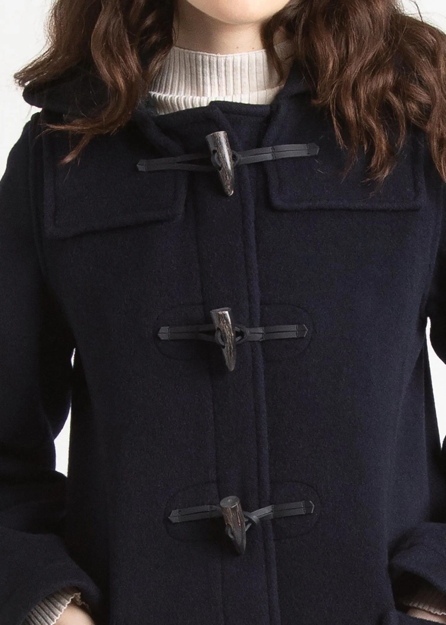 Women's Long Slim Fit Duffle Coat Navy Black Watch