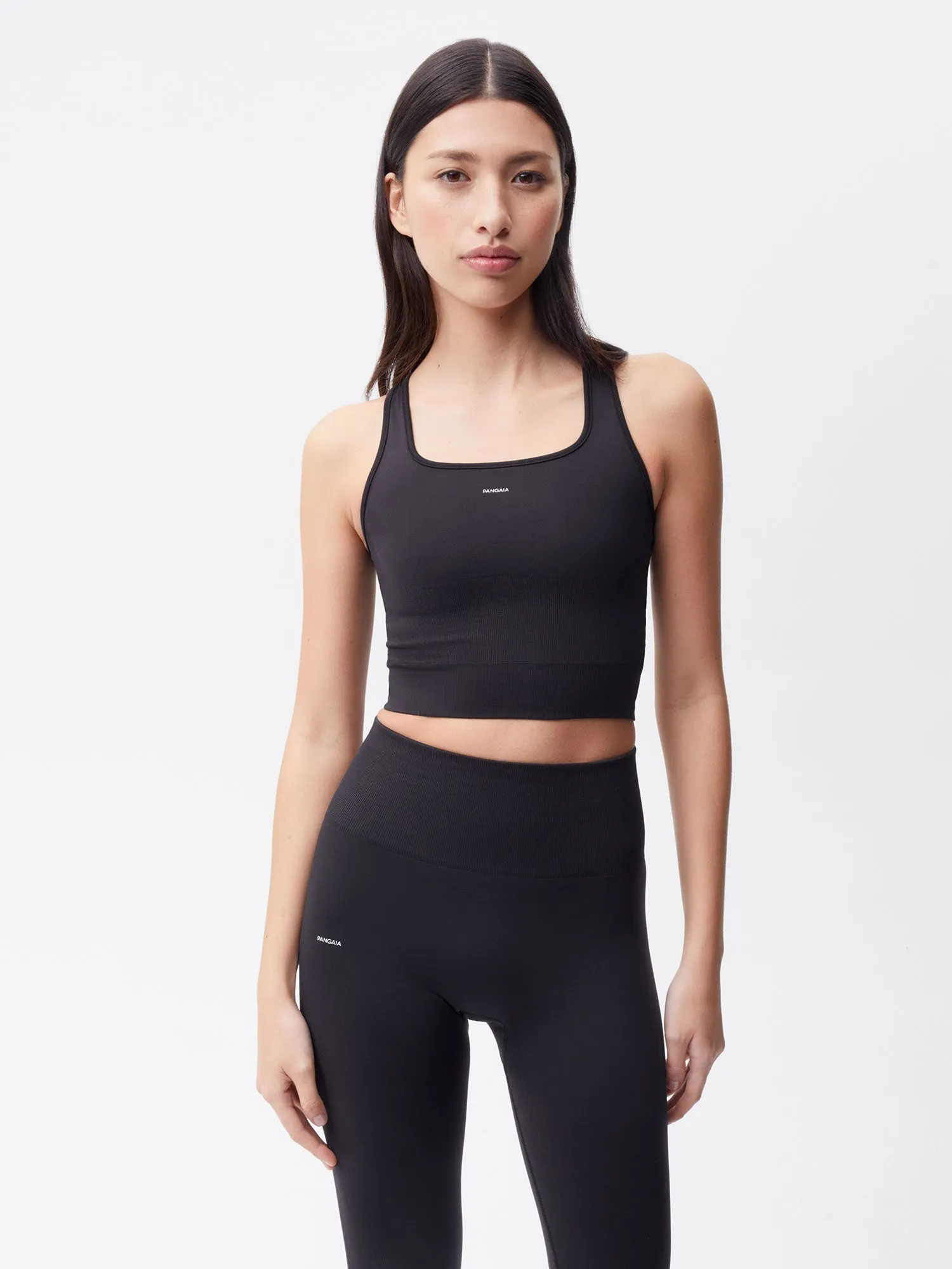 Women's Plant-Stretch Compressive Ribbed Tank Top—black