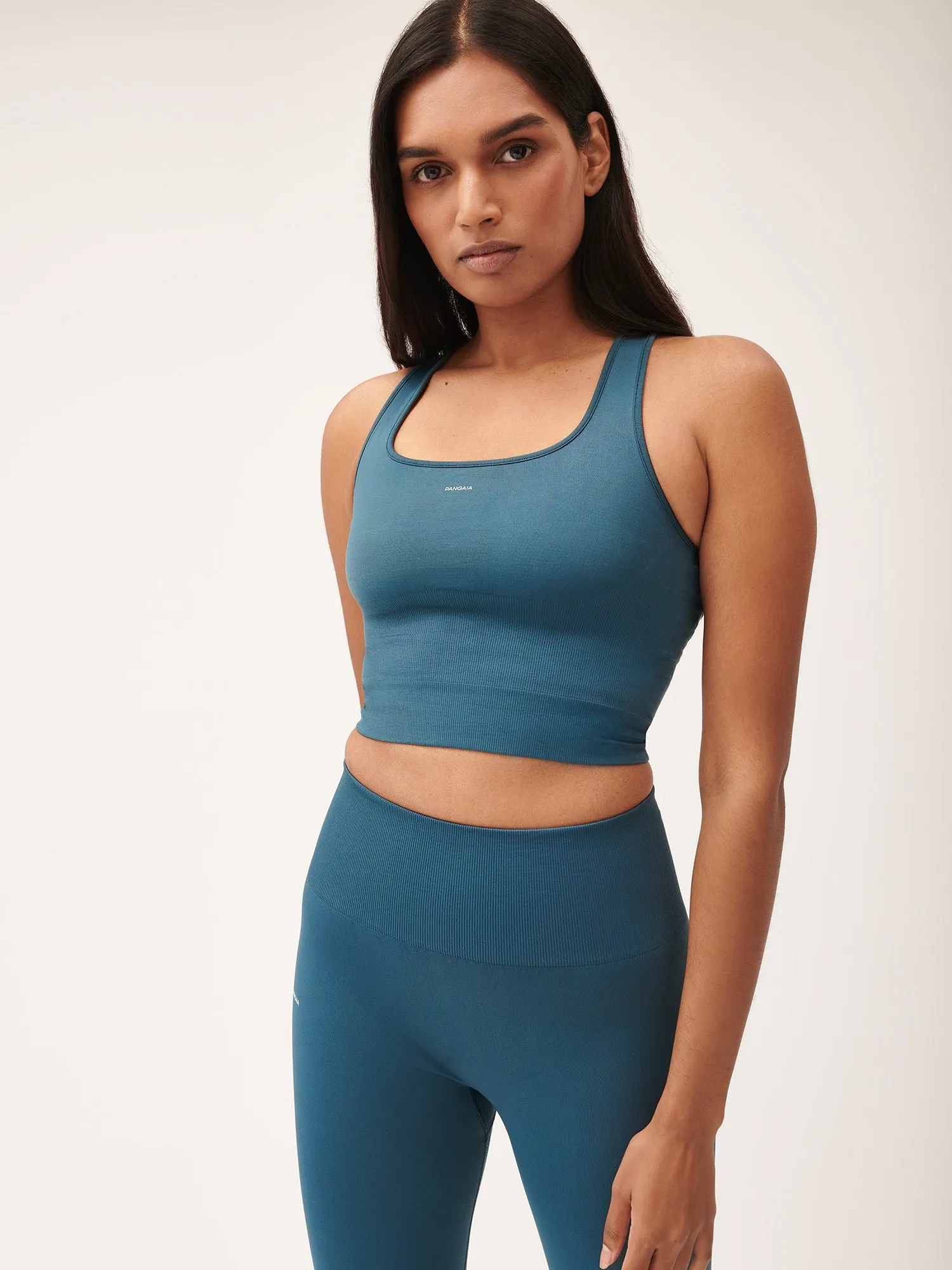 Women's Plant-Stretch Compressive Ribbed Tank Top—storm blue