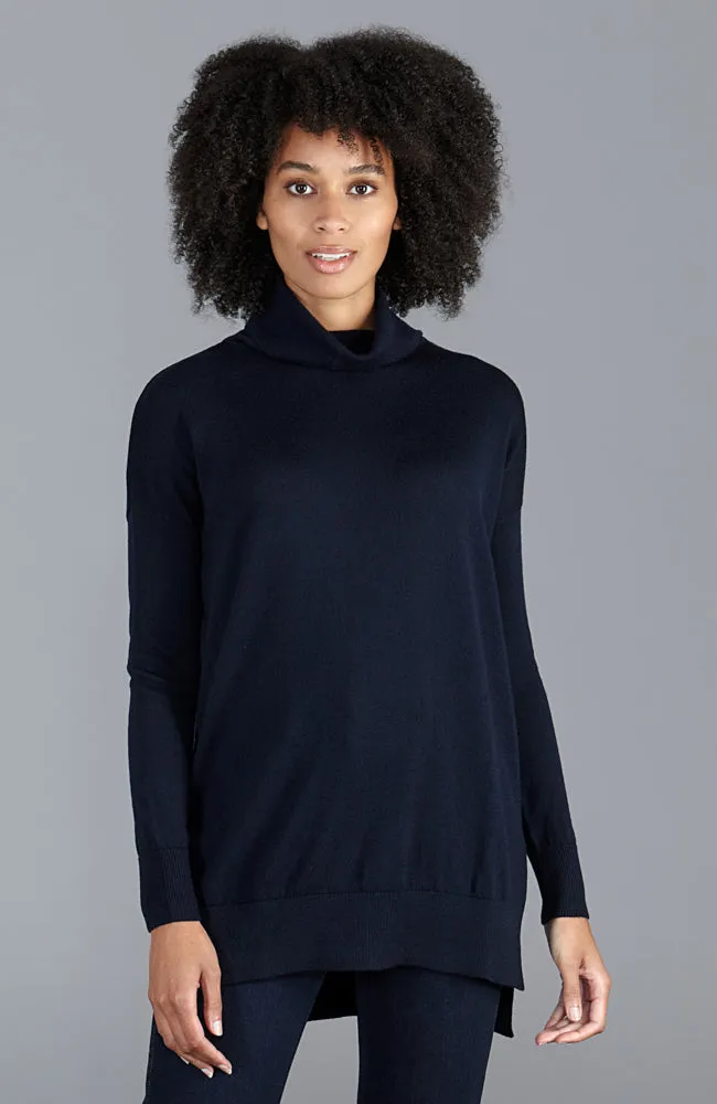 Womens Pure Extra Fine Merino Wool Oversized Roll Neck Jumper